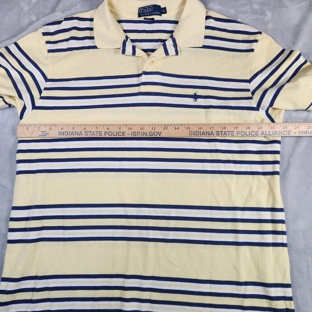 Ralph Lauren Polo Shirt Men's‎ XL Short Sleeves Striped Yellow Blue White Cotton